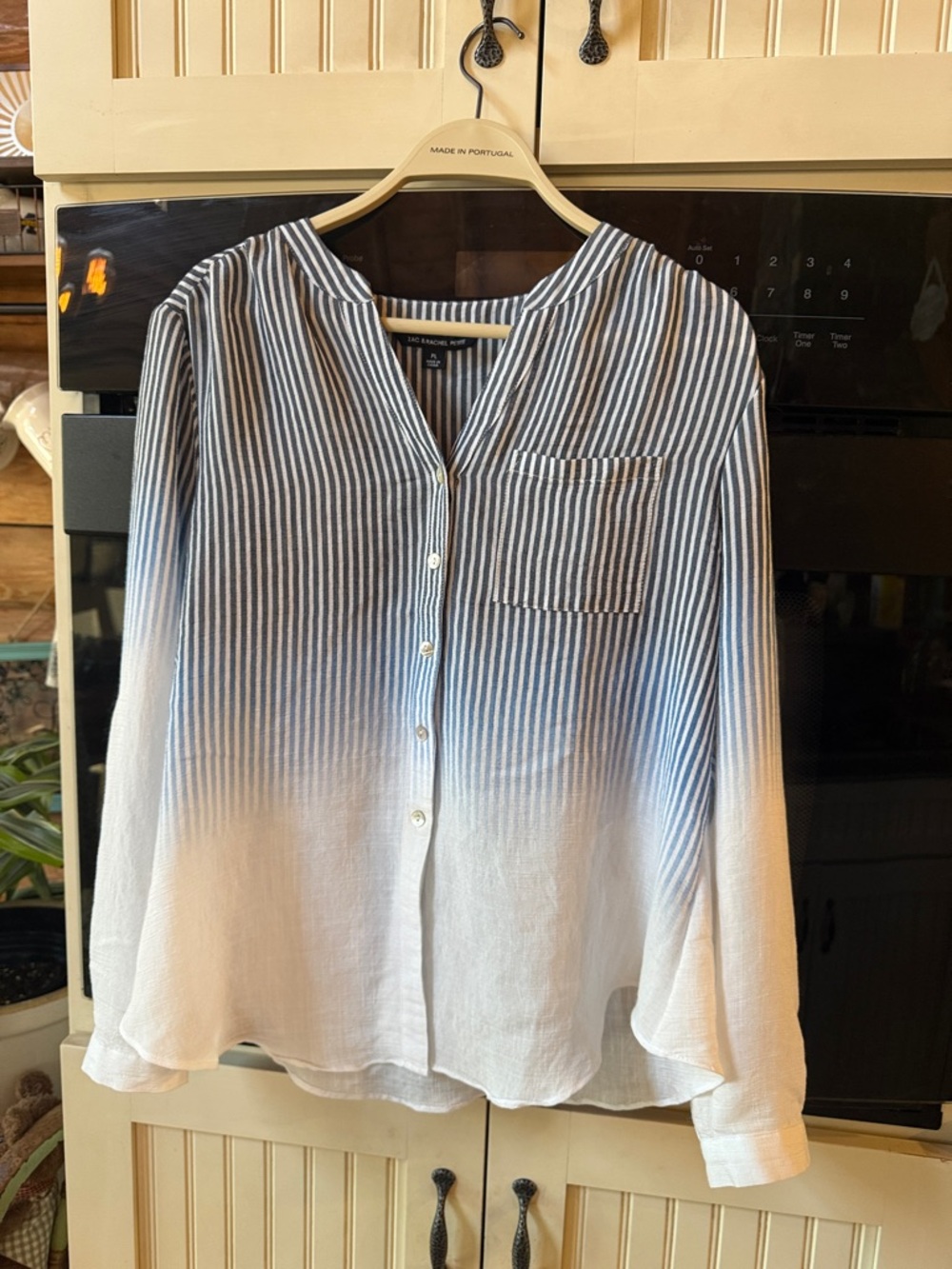 Zac & Rachel Blue and White Ombre Striped Button Front Blouse